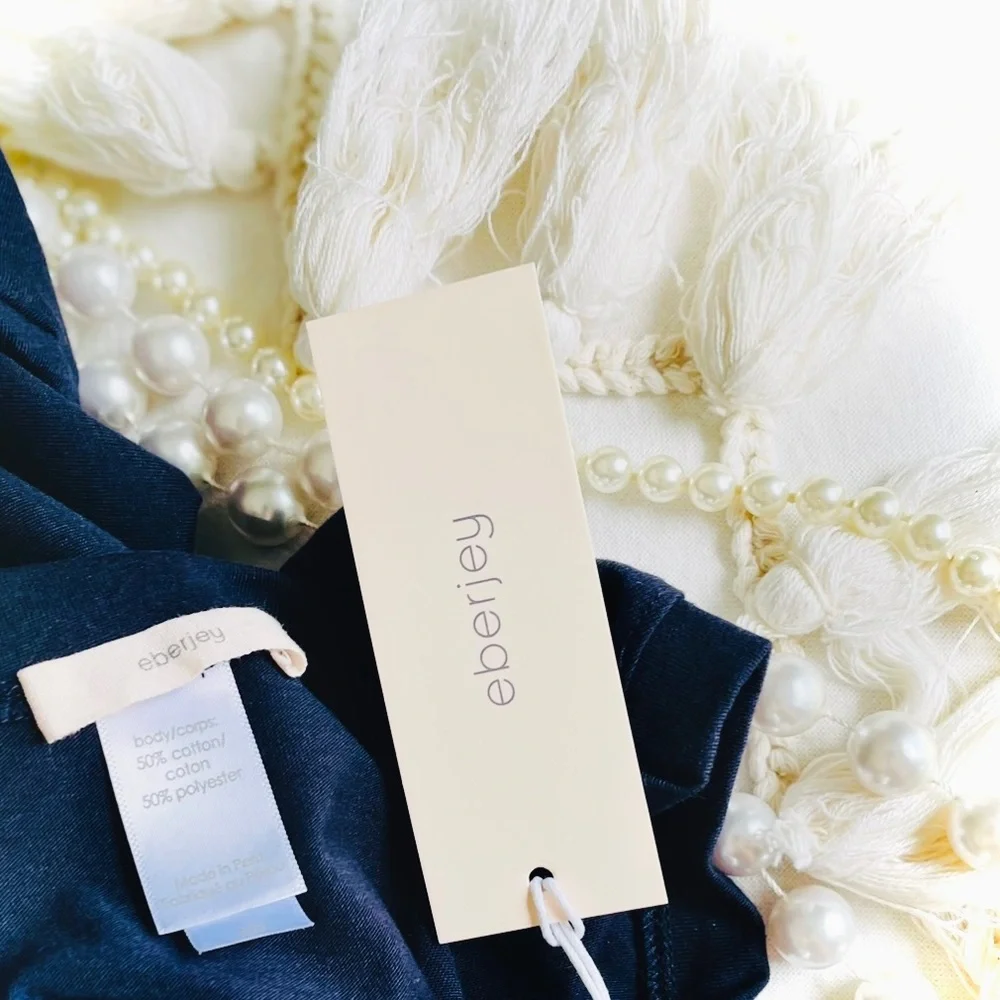 EBERJEY | S | Gisele Top - Navy Ivory Tencel Modal Slouch PJ Tie Longsleeve